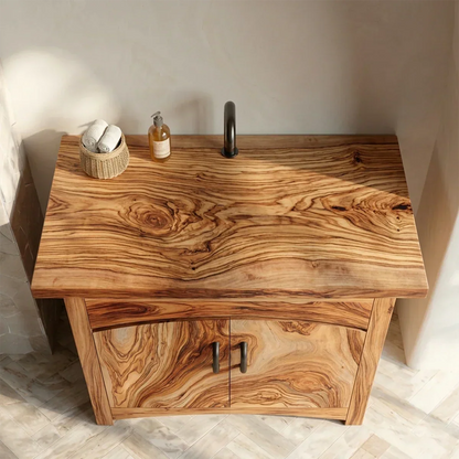 Traditional Bathroom Vanity Cabinet in Natural Solid Wood - Rustirawood