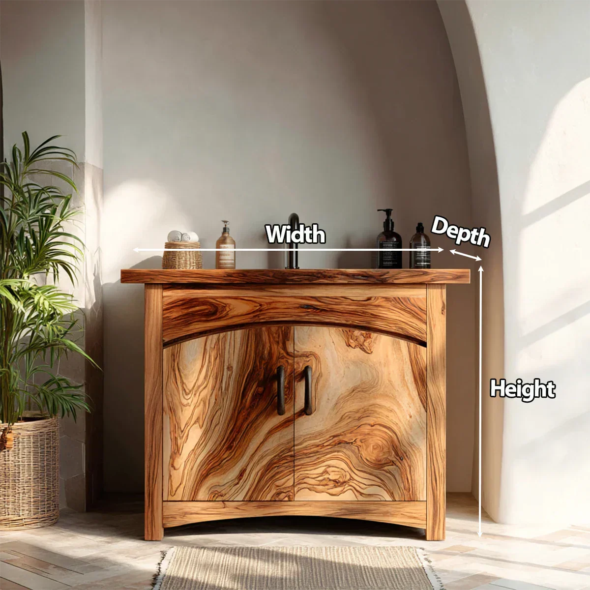Traditional Bathroom Vanity Cabinet in Natural Solid Wood - Rustirawood