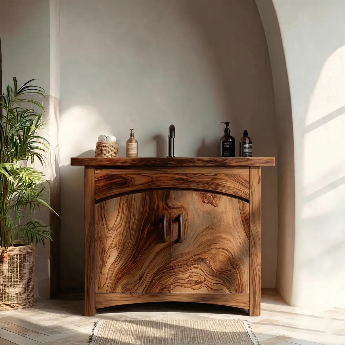 Traditional Bathroom Vanity Cabinet in Natural Solid Wood - Rustirawood