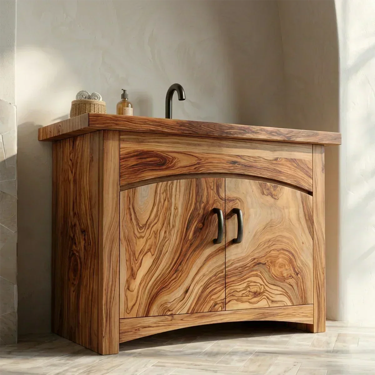 Traditional Bathroom Vanity Cabinet in Natural Solid Wood - Woodenecho