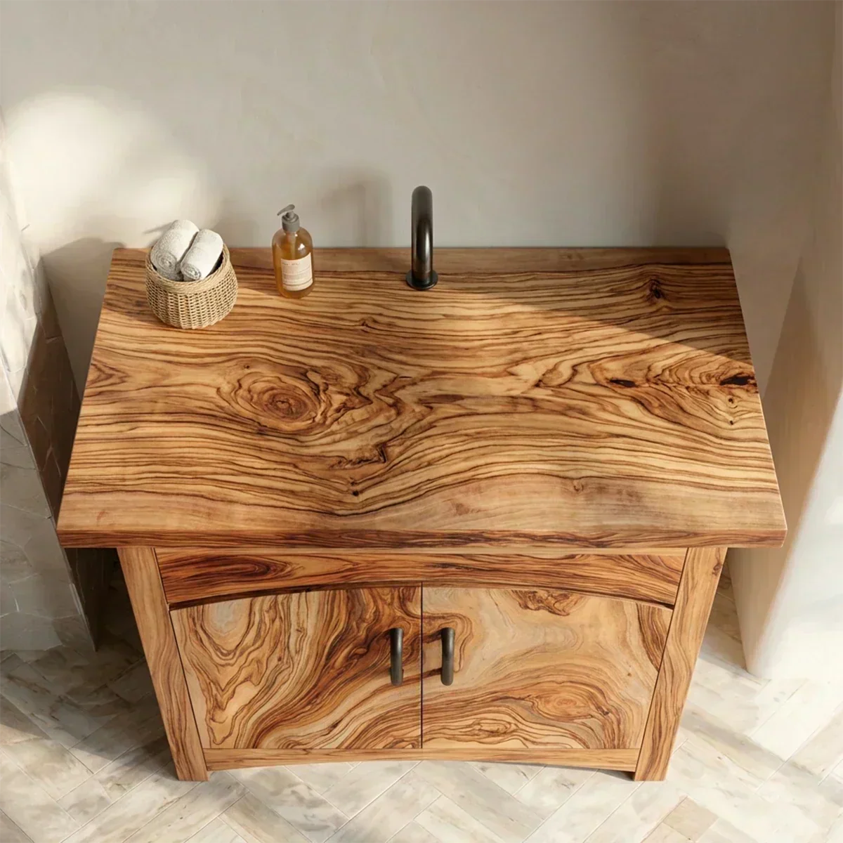Traditional Bathroom Vanity Cabinet in Natural Solid Wood - Woodenecho