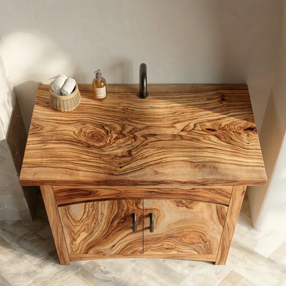 Traditional Bathroom Vanity Cabinet in Natural Solid Wood - Woodenecho