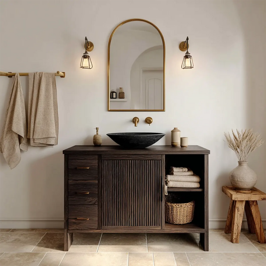 Traditional Bathroom Vanity Cabinet with Drawer Storage in Natural Solid Wood - Rustirawood