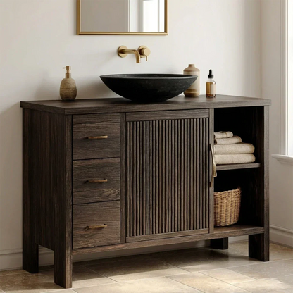 Traditional Bathroom Vanity Cabinet with Drawer Storage in Natural Solid Wood - Rustirawood
