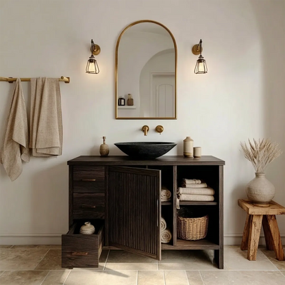 Traditional Bathroom Vanity Cabinet with Drawer Storage in Natural Solid Wood - Rustirawood