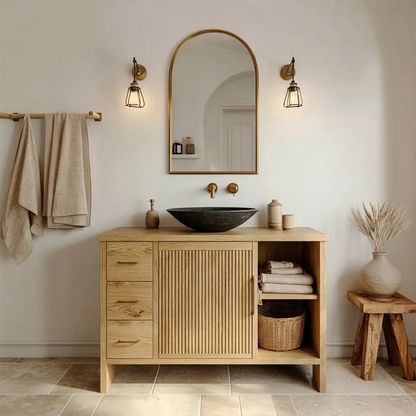 Traditional Bathroom Vanity Cabinet with Drawer Storage in Natural Solid Wood - Rustirawood