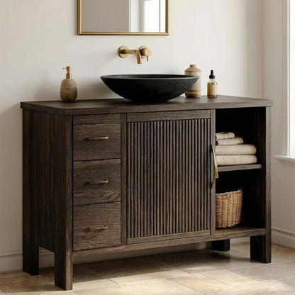 Traditional Bathroom Vanity Cabinet with Drawer Storage in Natural Solid Wood - Woodenecho