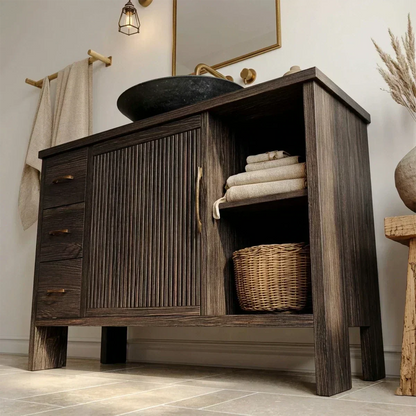 Traditional Bathroom Vanity Cabinet with Drawer Storage in Natural Solid Wood - Woodenecho