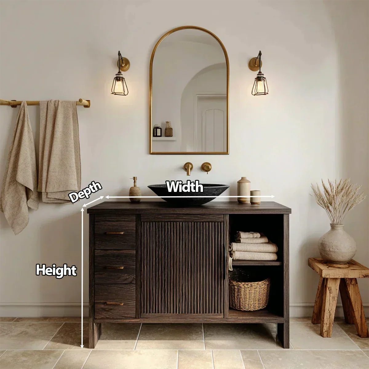 Traditional Bathroom Vanity Cabinet with Drawer Storage in Natural Solid Wood - Woodenecho