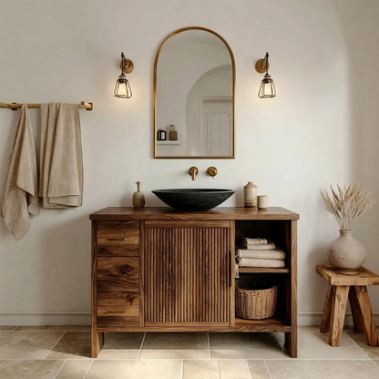 Traditional Bathroom Vanity Cabinet with Drawer Storage in Natural Solid Wood - Woodenecho