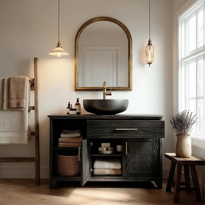 Traditional Bathroom Vanity Cabinet with Storage in Natural Solid Wood - Rustirawood