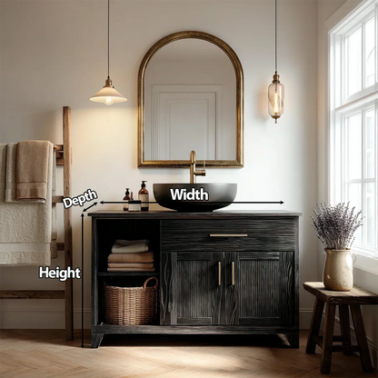 Traditional Bathroom Vanity Cabinet with Storage in Natural Solid Wood - Rustirawood