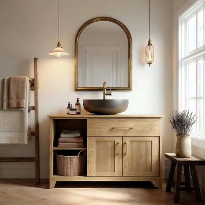 Traditional Bathroom Vanity Cabinet with Storage in Natural Solid Wood - Rustirawood