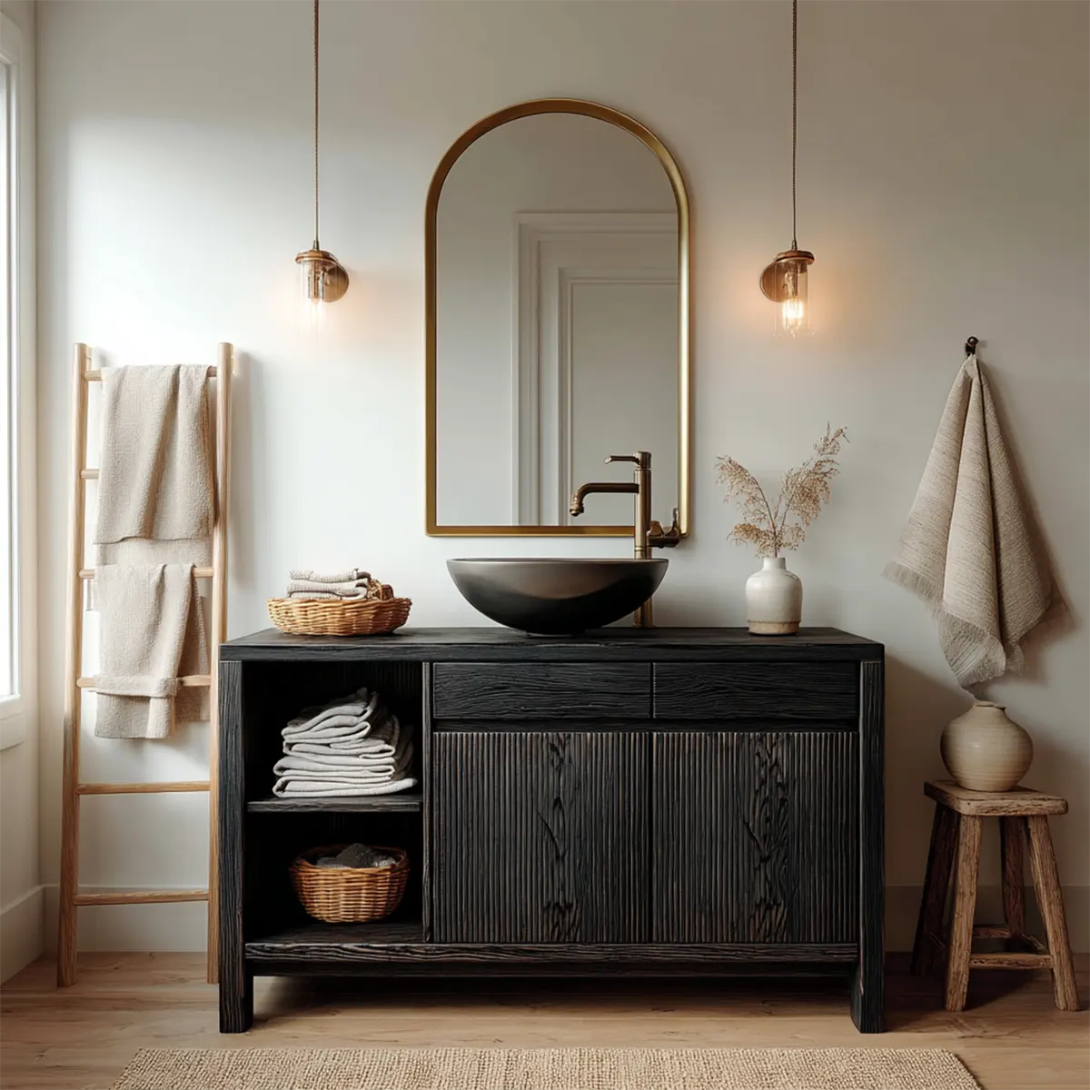 Traditional Bathroom Vanity Cabinet with Storage in Natural Solid Wood - Woodenecho