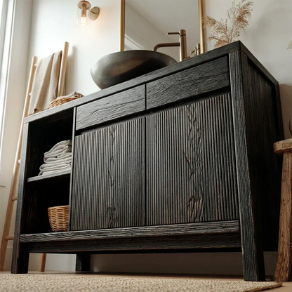 Traditional Bathroom Vanity Cabinet with Storage in Natural Solid Wood - Woodenecho