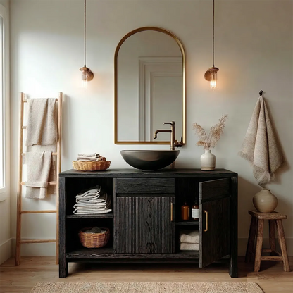 Traditional Bathroom Vanity Cabinet with Storage in Natural Solid Wood - Woodenecho