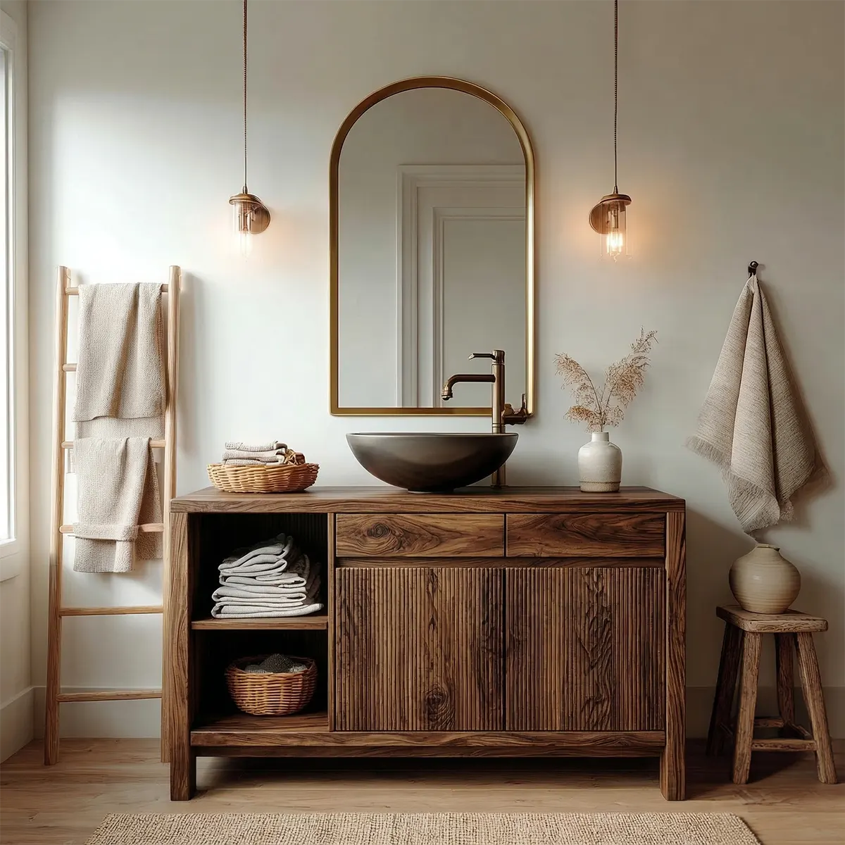 Traditional Bathroom Vanity Cabinet with Storage in Natural Solid Wood - Woodenecho