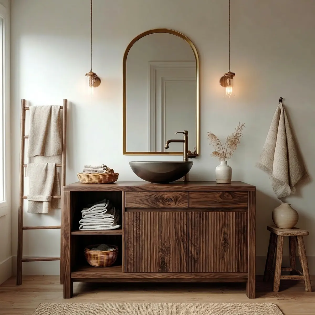 Traditional Bathroom Vanity Cabinet with Storage in Natural Solid Wood - Woodenecho