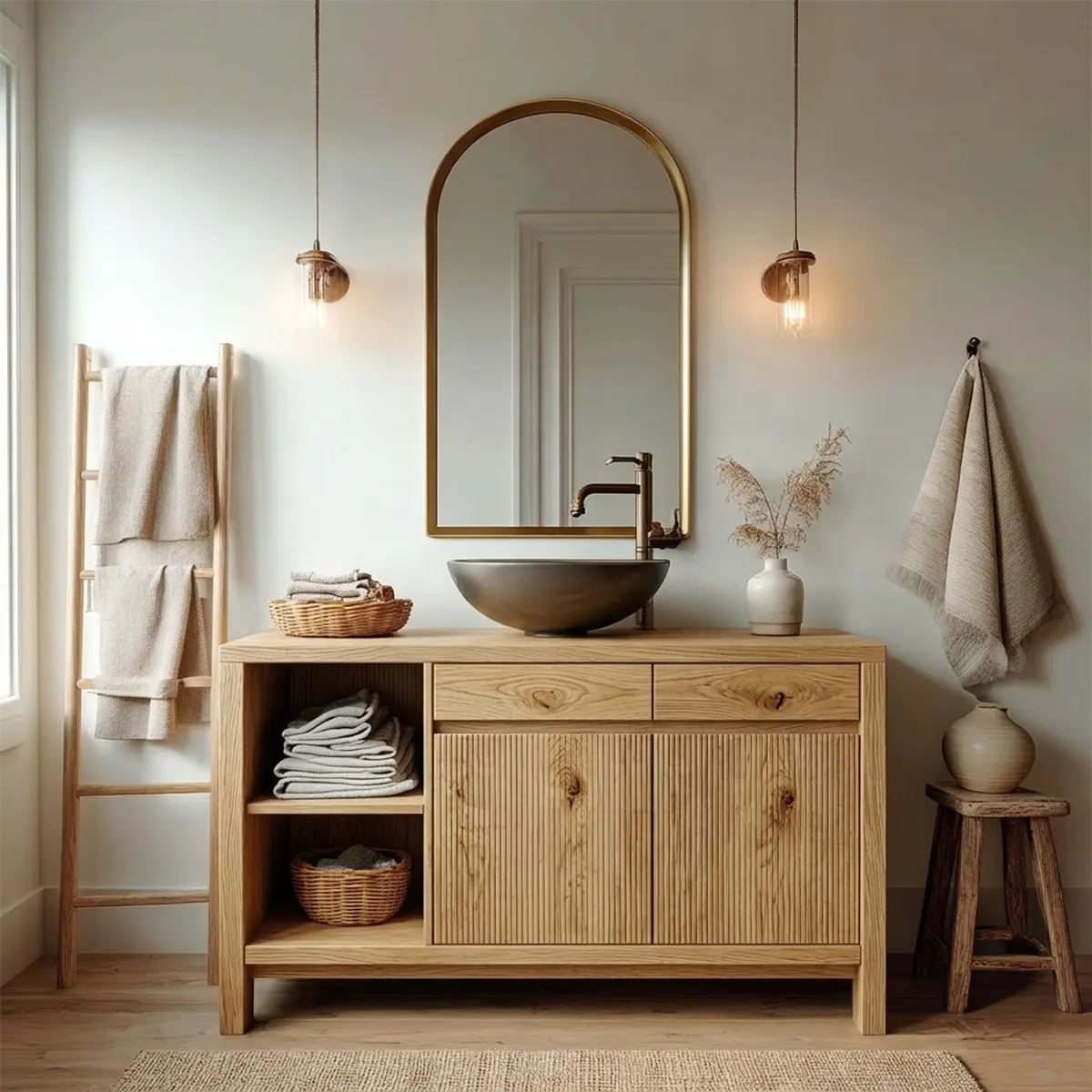 Traditional Bathroom Vanity Cabinet with Storage in Natural Solid Wood - Woodenecho