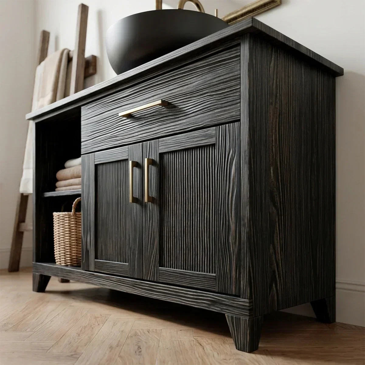 Traditional Bathroom Vanity Cabinet with Storage in Natural Solid Wood - Woodenecho