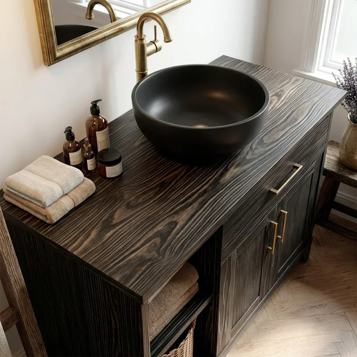 Traditional Bathroom Vanity Cabinet with Storage in Natural Solid Wood - Woodenecho