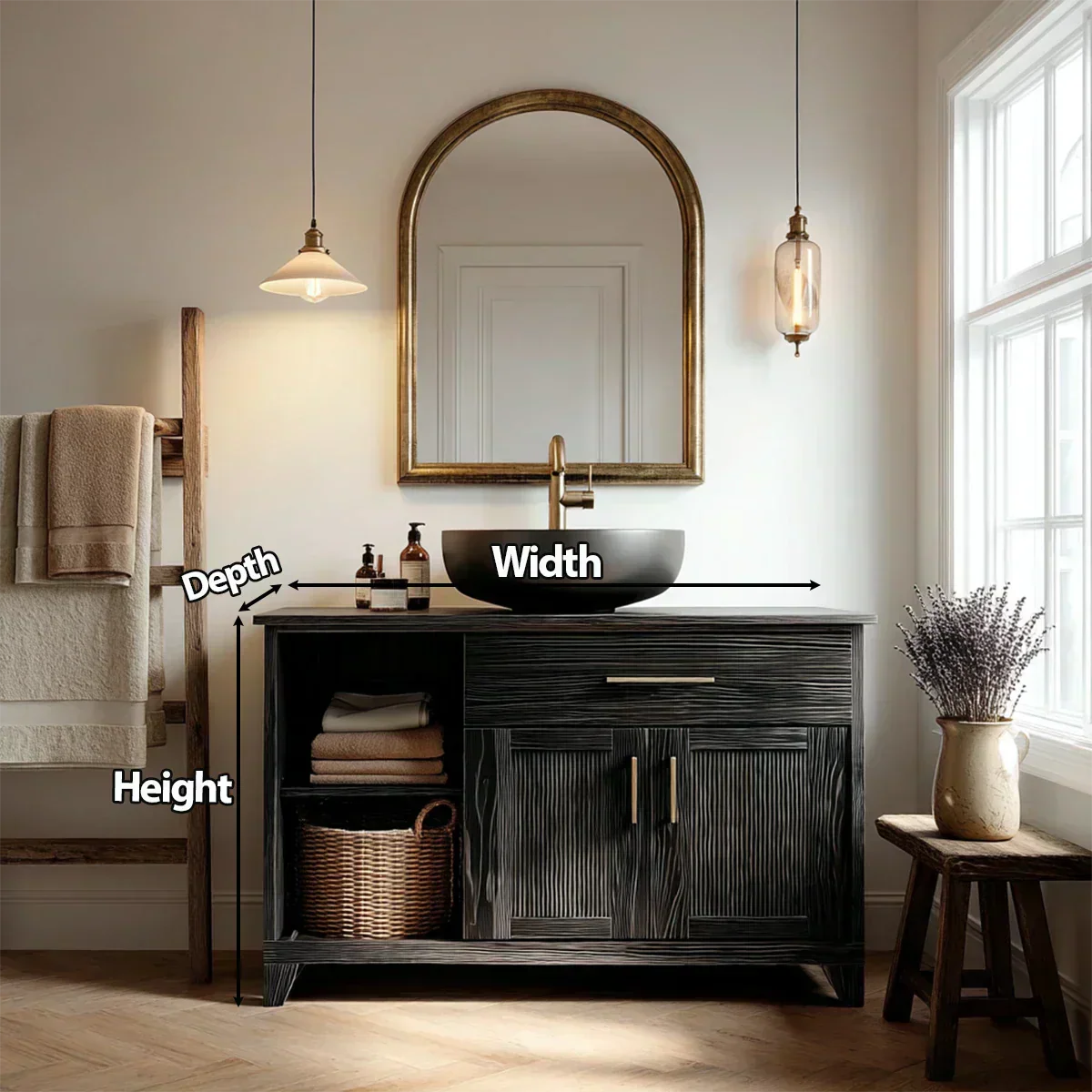 Traditional Bathroom Vanity Cabinet with Storage in Natural Solid Wood - Woodenecho