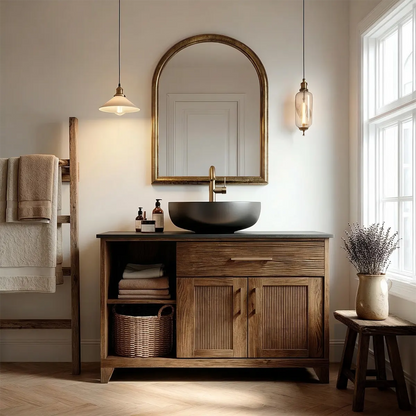 Traditional Bathroom Vanity Cabinet with Storage in Natural Solid Wood - Woodenecho