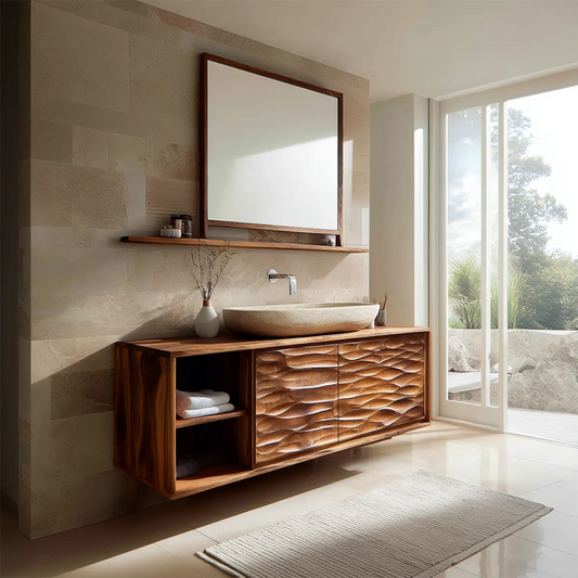 Traditional Solid Wood Bathroom Vanity Cabinet with Hand Carved Wood Doors - Rustirawood