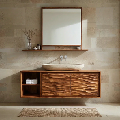 Traditional Solid Wood Bathroom Vanity Cabinet with Hand Carved Wood Doors - Woodenecho