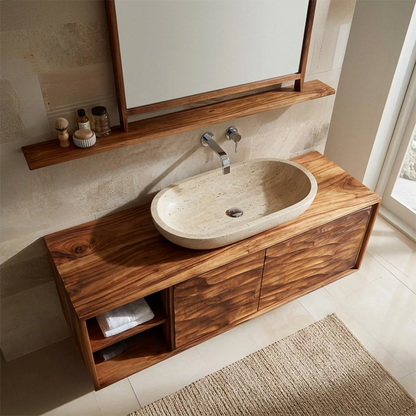 Traditional Solid Wood Bathroom Vanity Cabinet with Hand Carved Wood Doors - Woodenecho