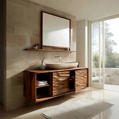 Traditional Solid Wood Bathroom Vanity Cabinet with Hand Carved Wood Doors - Rustirawood
