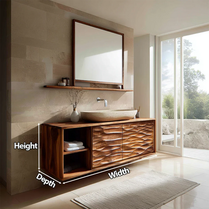 Traditional Solid Wood Bathroom Vanity Cabinet with Hand Carved Wood Doors - Rustirawood