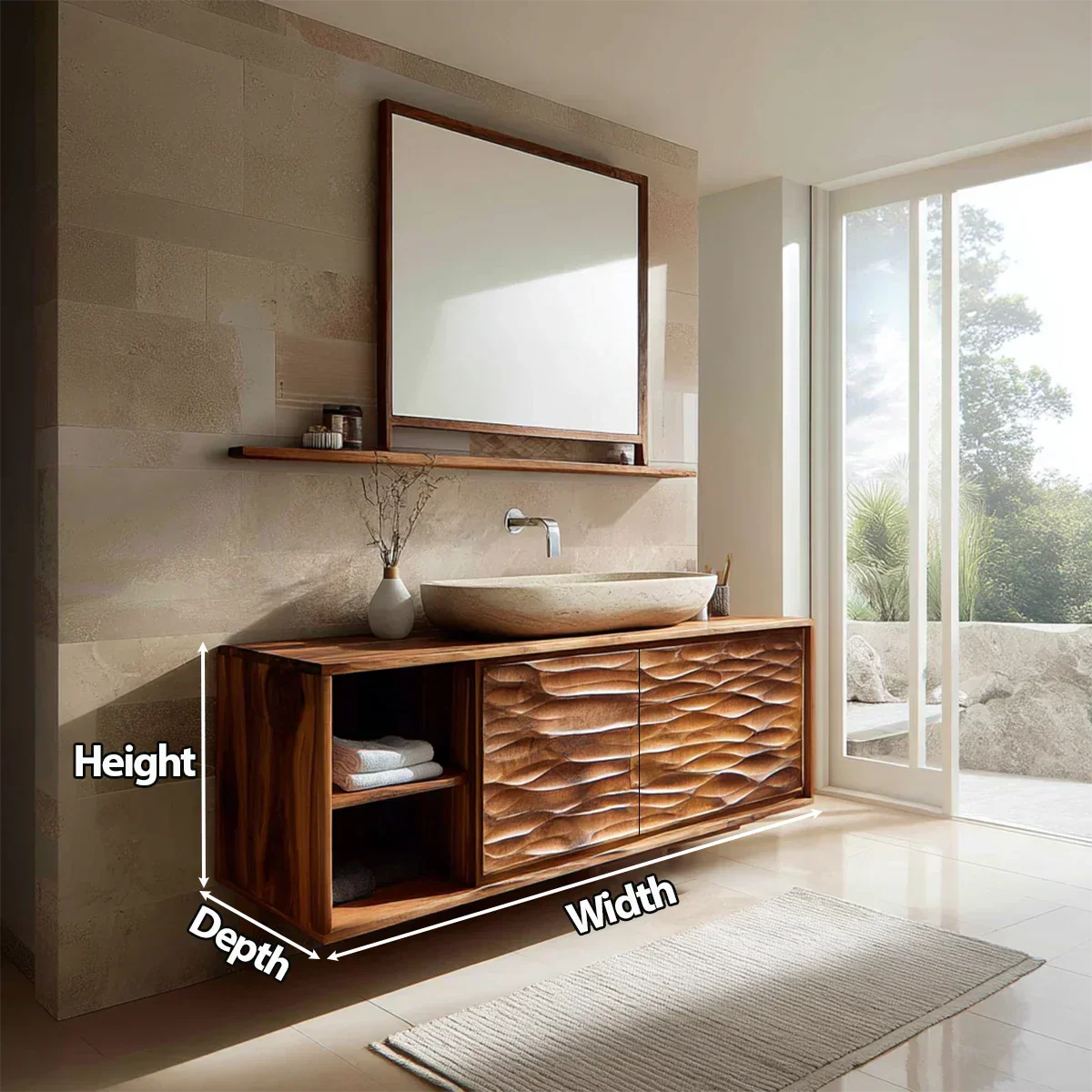 Traditional Solid Wood Bathroom Vanity Cabinet with Hand Carved Wood Doors - Woodenecho