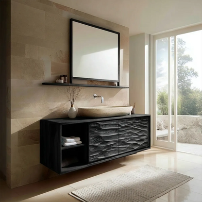 Traditional Solid Wood Bathroom Vanity Cabinet with Hand Carved Wood Doors - Woodenecho