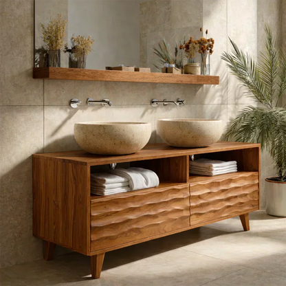 Traditional Solid Wood Bathroom Vanity – Hand Carved Natural Wood Storage Cabinet - Woodenecho