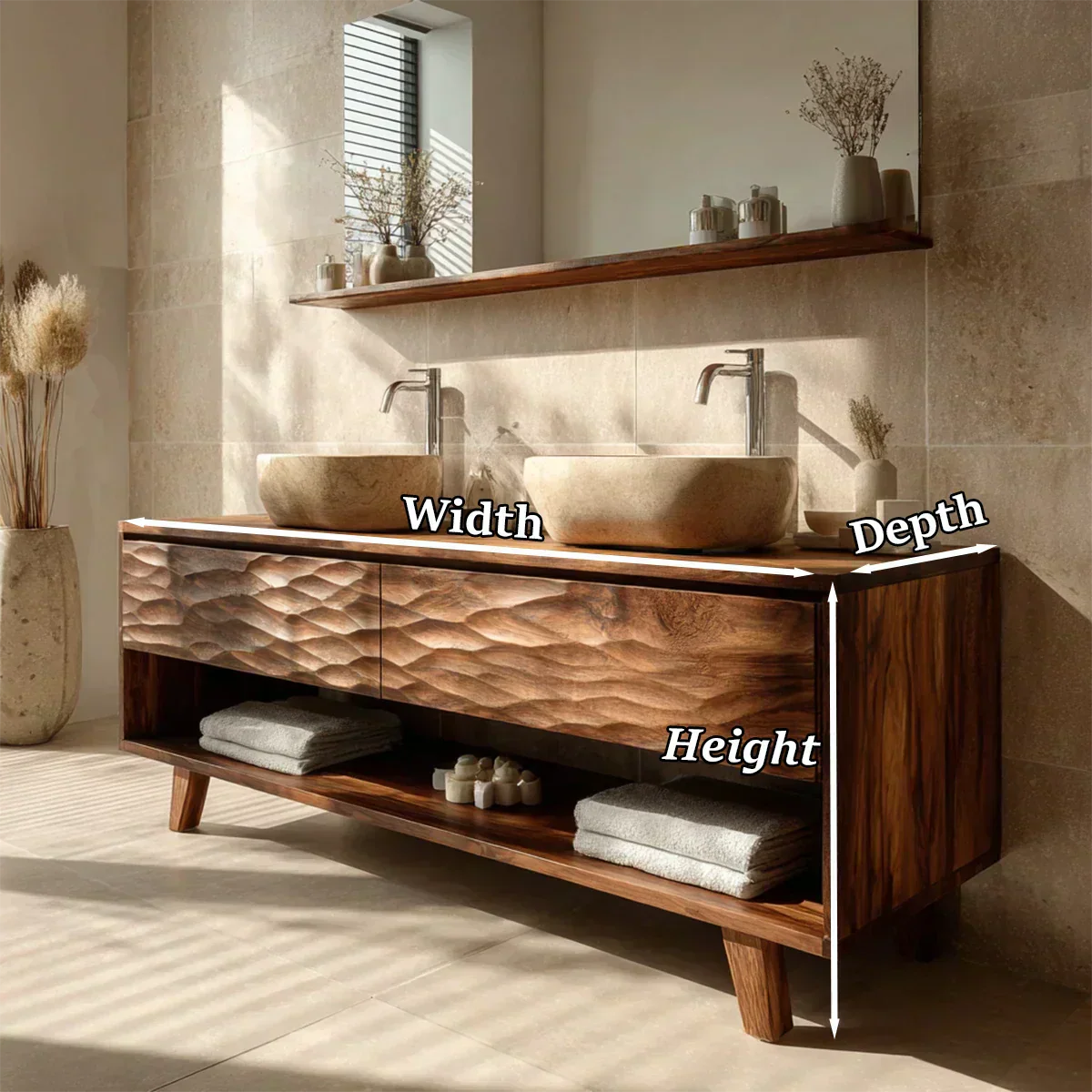 Traditional Solid Wood Bathroom Vanity – Hand Carved Natural Wood Vanity Cabinet - Woodenecho