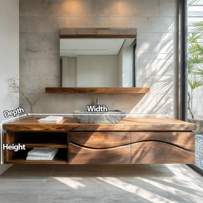 Traditional Solid Wood Bathroom Vanity – Handcrafted Natural Wood Storage Cabinet - Rustirawood