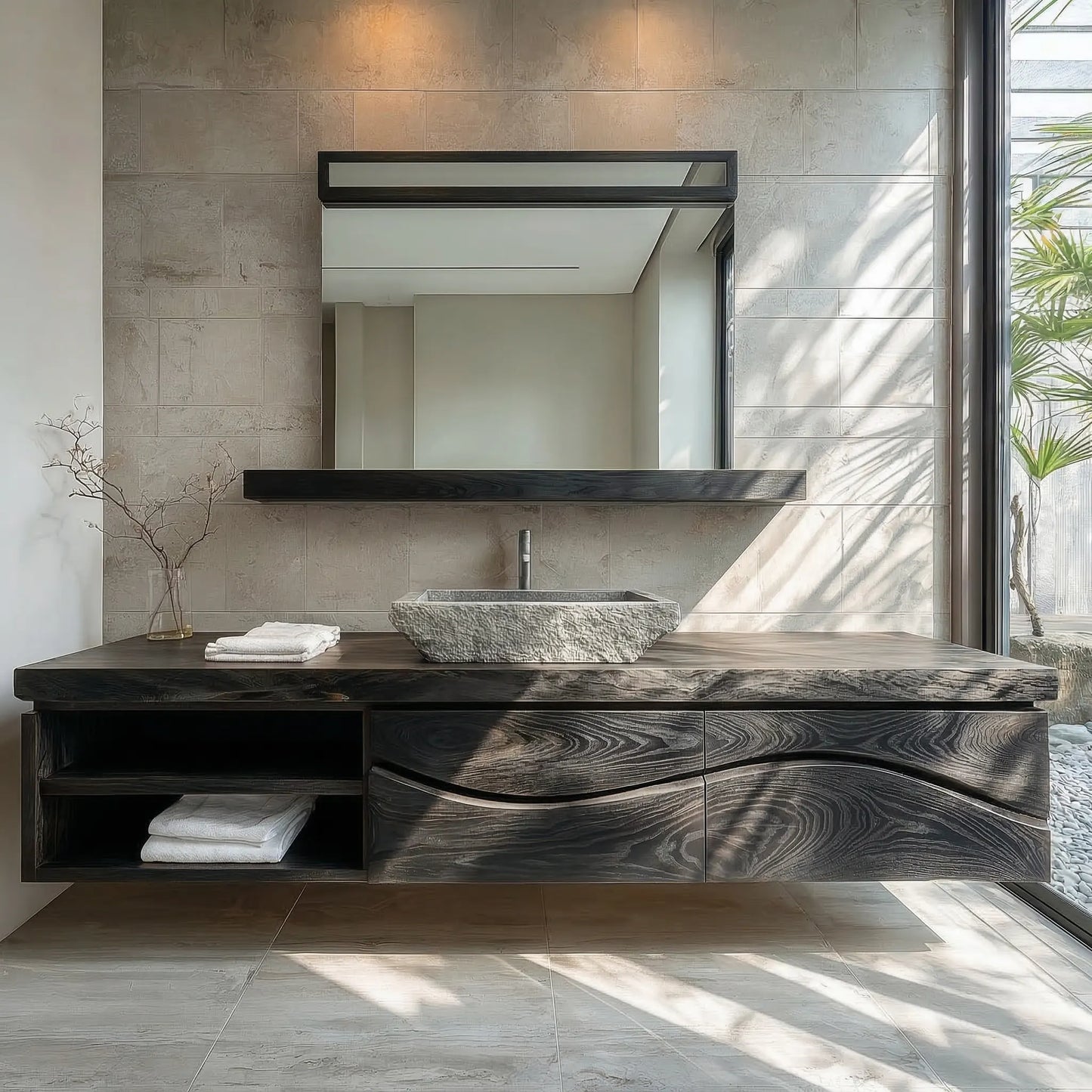 Traditional Solid Wood Bathroom Vanity – Handcrafted Natural Wood Storage Cabinet - Rustirawood