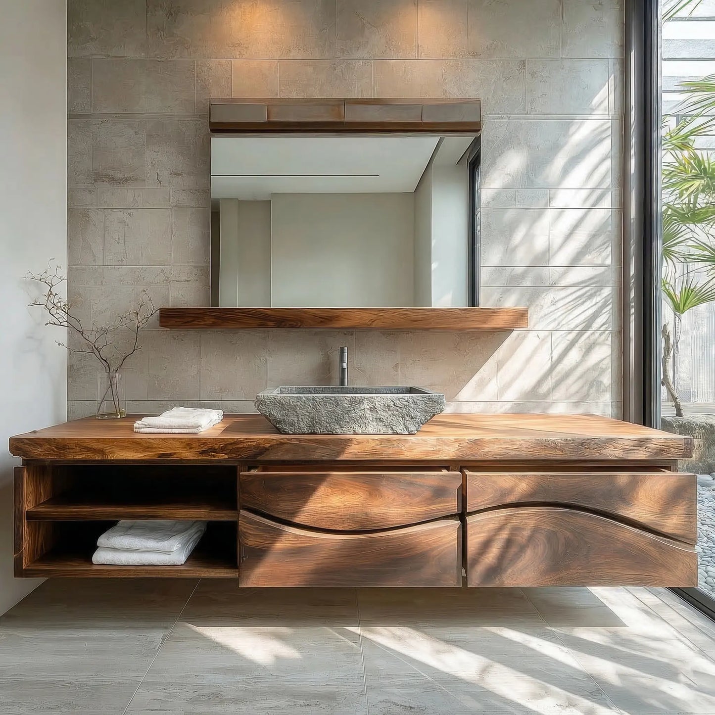 Traditional Solid Wood Bathroom Vanity – Handcrafted Natural Wood Storage Cabinet - Woodenecho