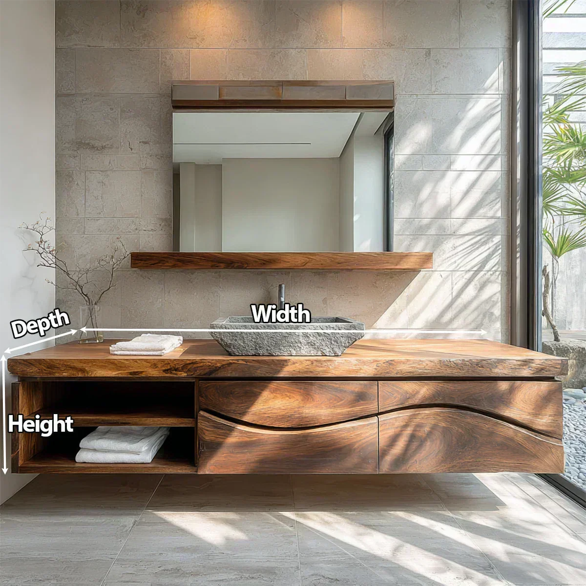 Traditional Solid Wood Bathroom Vanity – Handcrafted Natural Wood Storage Cabinet - Woodenecho