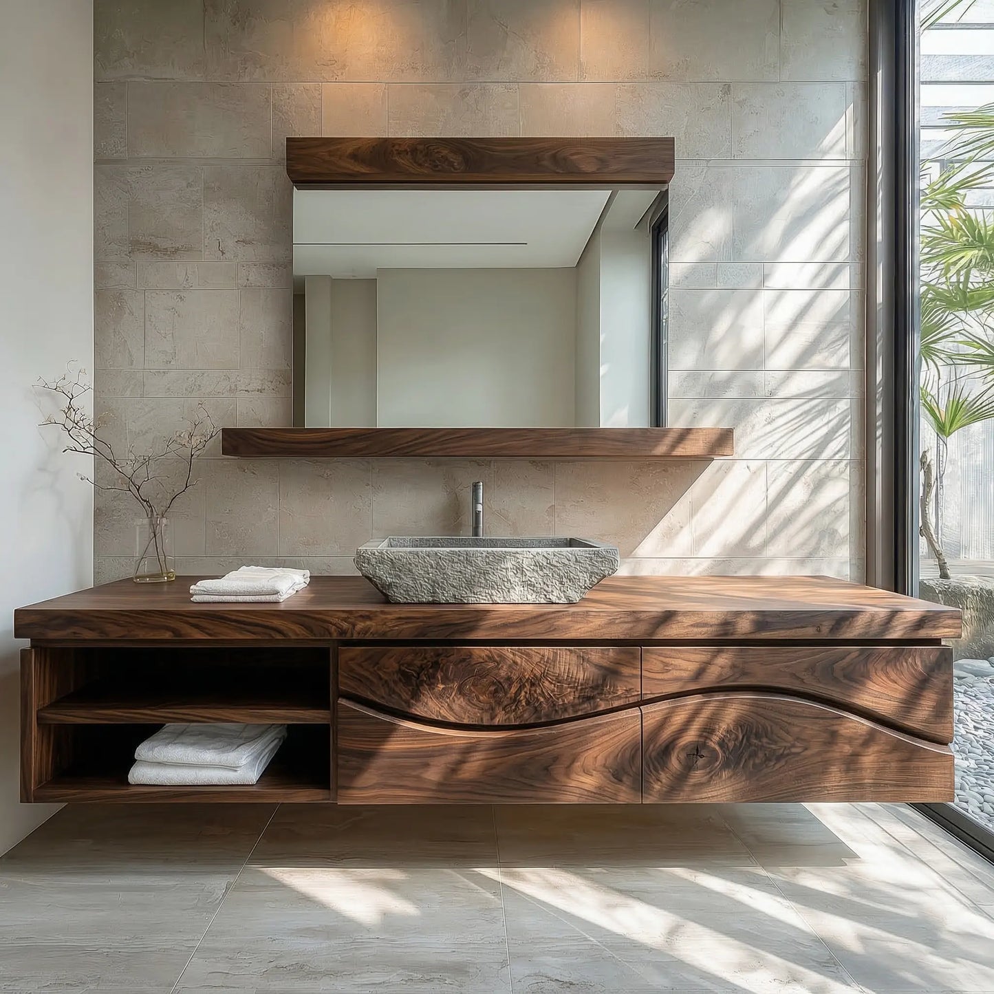 Traditional Solid Wood Bathroom Vanity – Handcrafted Natural Wood Storage Cabinet - Woodenecho