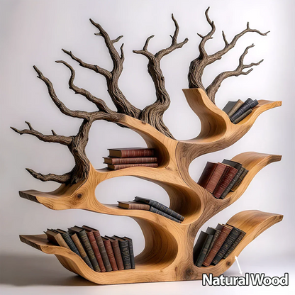 Tree-Shaped Natural Solid Wood Bookshelf – Sculptural Design - Rustirawood