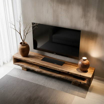 Wabi Sabi Solid Wood TV Stand – Rustic Driftwood Media Console - Rustirawood