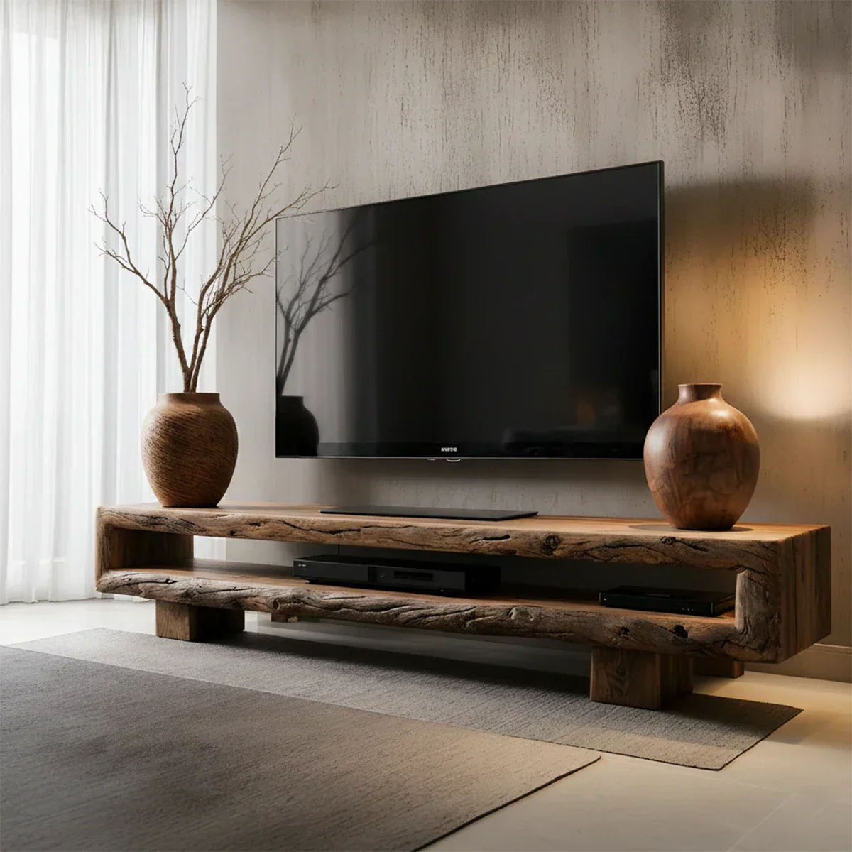 Wabi Sabi Solid Wood TV Stand – Rustic Driftwood Media Console - Rustirawood