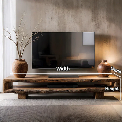 Wabi Sabi Solid Wood TV Stand – Rustic Driftwood Media Console - Woodenecho