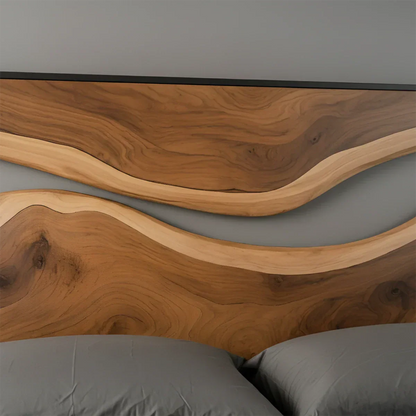 Wave Contour Solid Wood Headboard – Modern Flow Design - Rustirawood