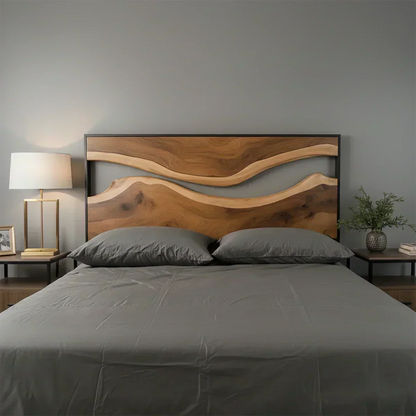 Wave Contour Solid Wood Headboard – Modern Flow Design - Woodenecho