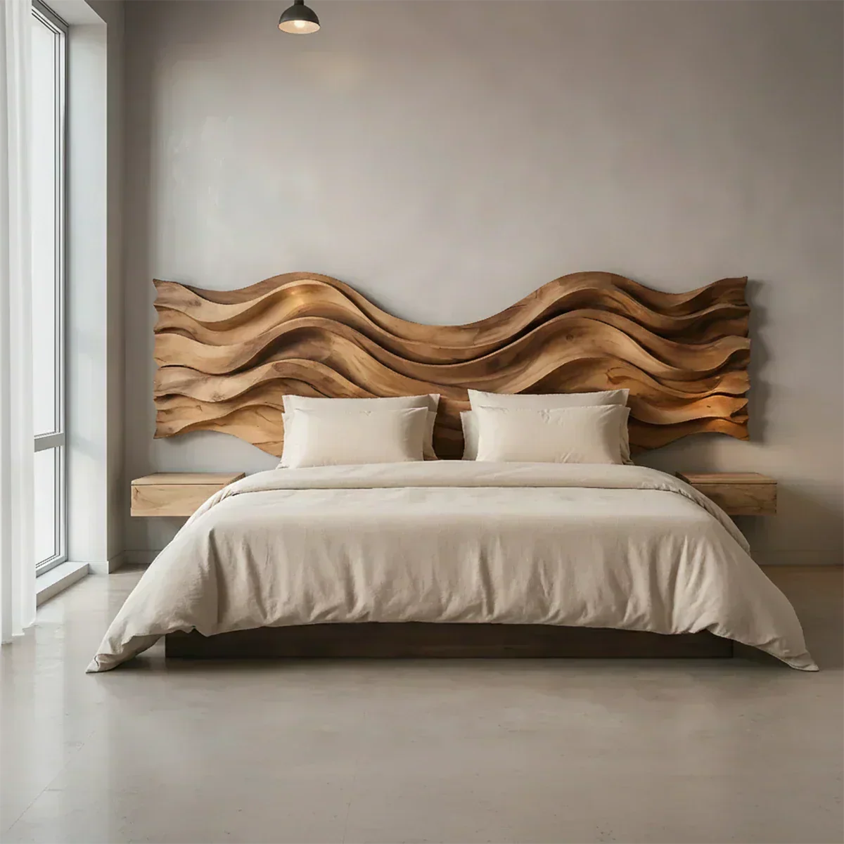 Wave Sculpture Solid Wood Headboard – Grand Flow Design - Woodenecho