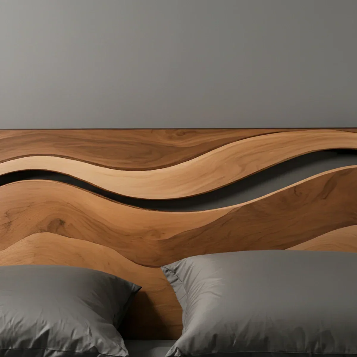 Wave Solid Wood Headboard – Contemporary Natural Flow - Rustirawood