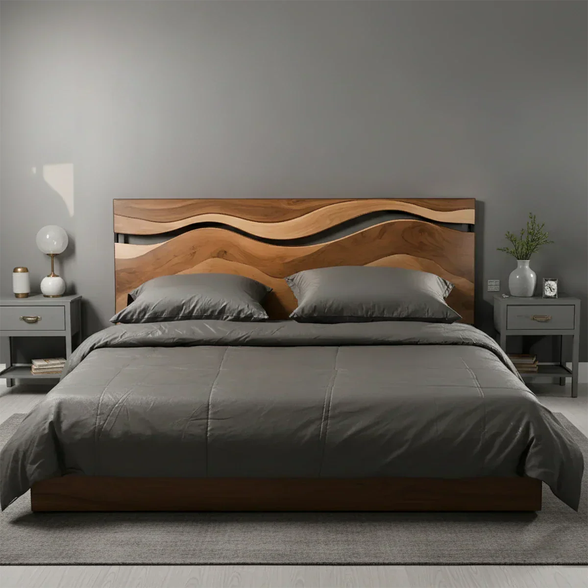 Wave Solid Wood Headboard – Contemporary Natural Flow - Rustirawood
